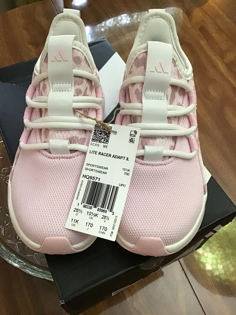 Adidas Kids Pink and White Lite Racer Adapt 8 Slip-On Sneakers